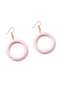 Baby Pink Heavy Carve Drop Hoop Earrings