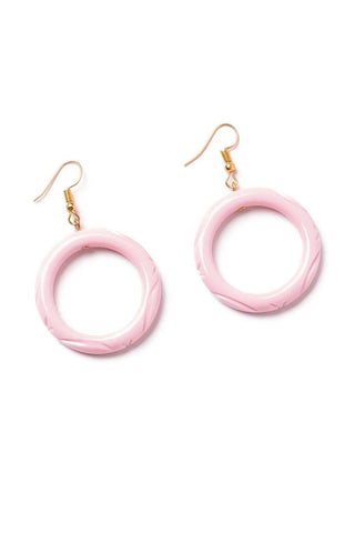 Baby Pink Heavy Carve Drop Hoop Earrings