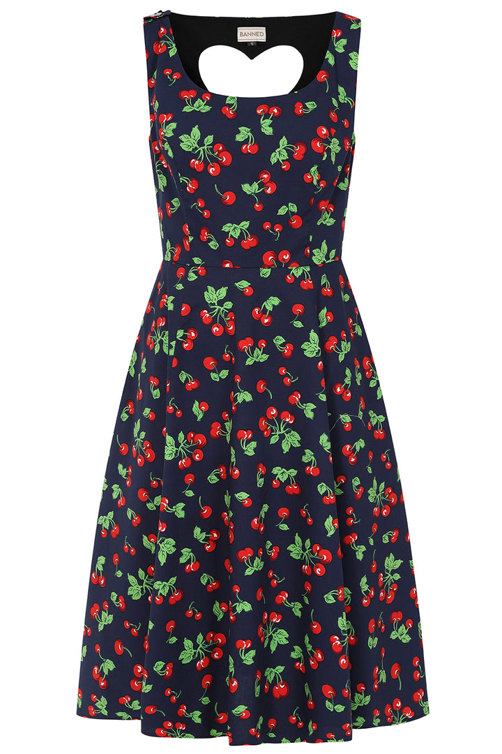 Nora heart cherry dress: Navy