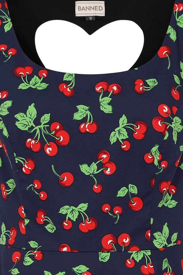 Nora heart cherry dress: Navy
