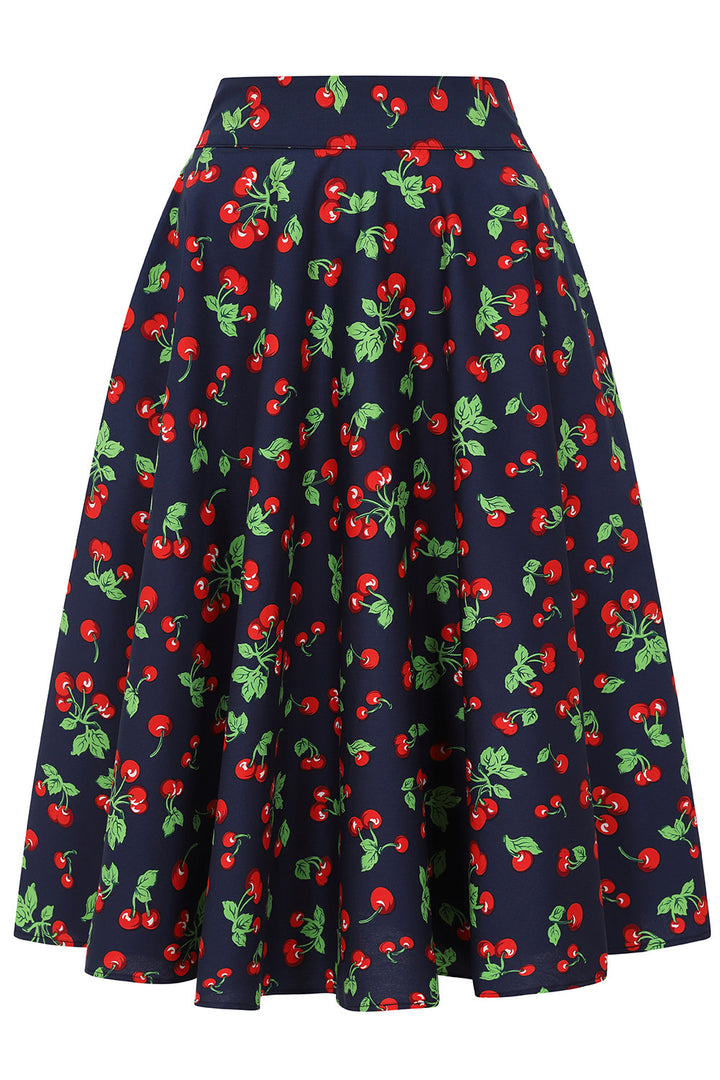 Cary Cherry Swing Skirt: Navy