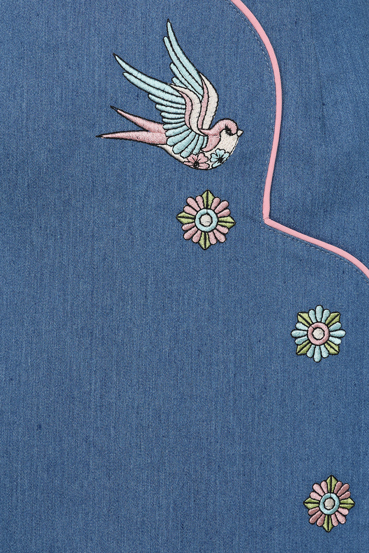Millie Swallow Pencil Skirt: Denim Blue