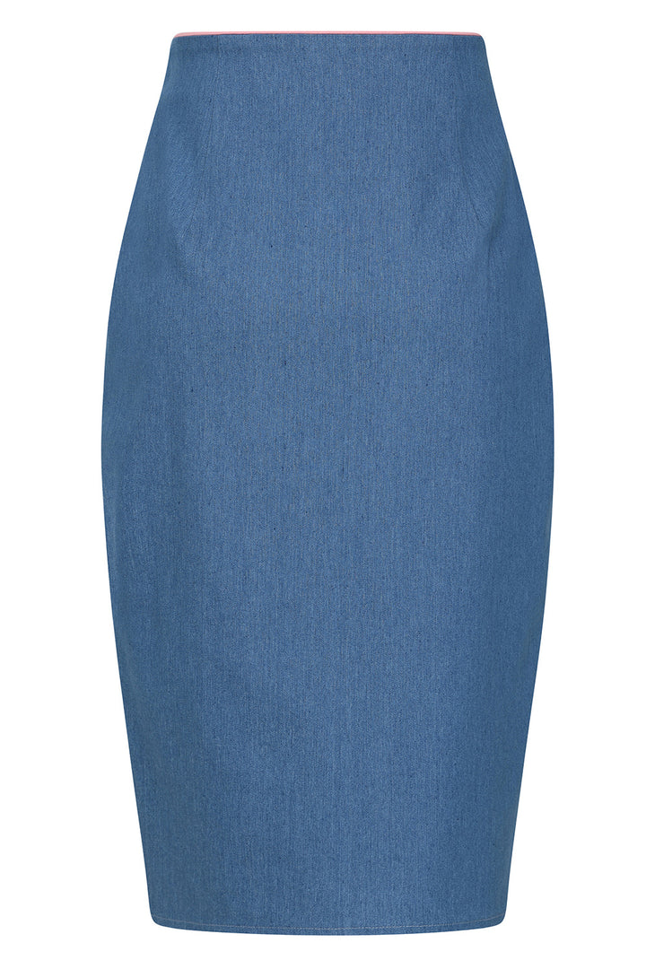 Millie Swallow Pencil Skirt: Denim Blue