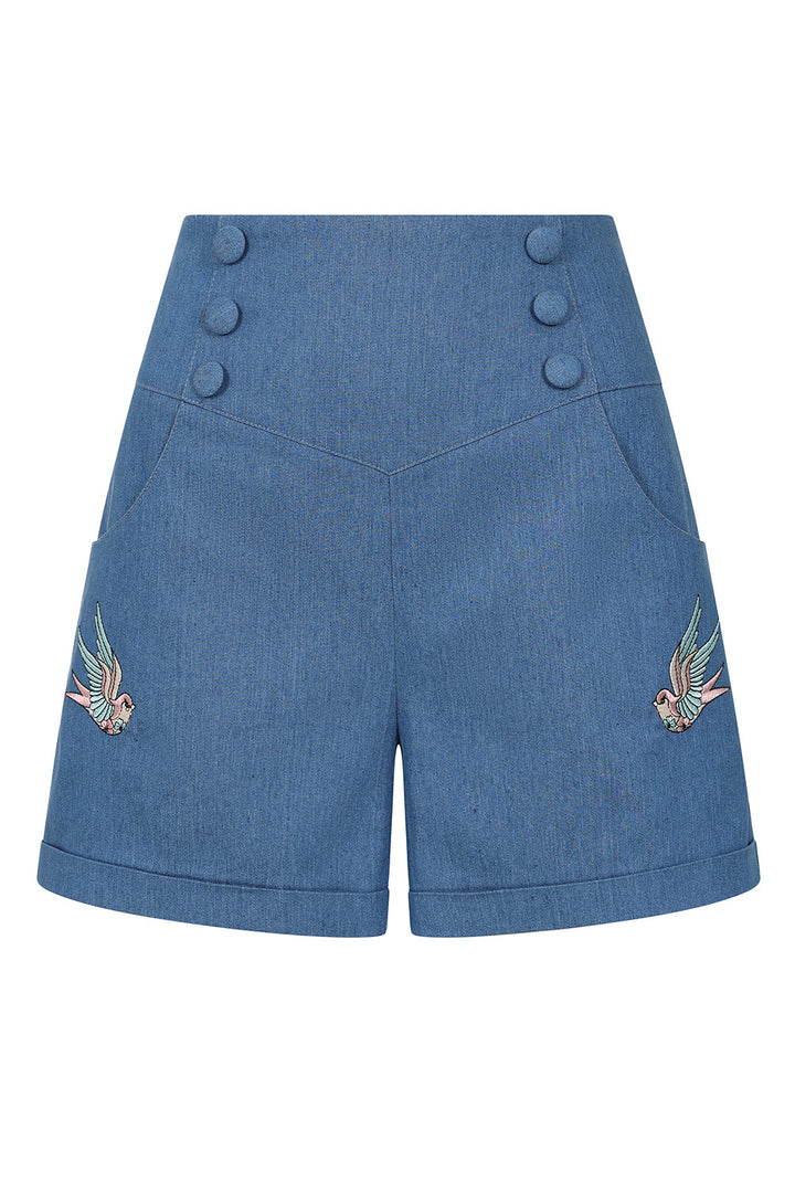 Millie Swallows Shorts: Denim Blue