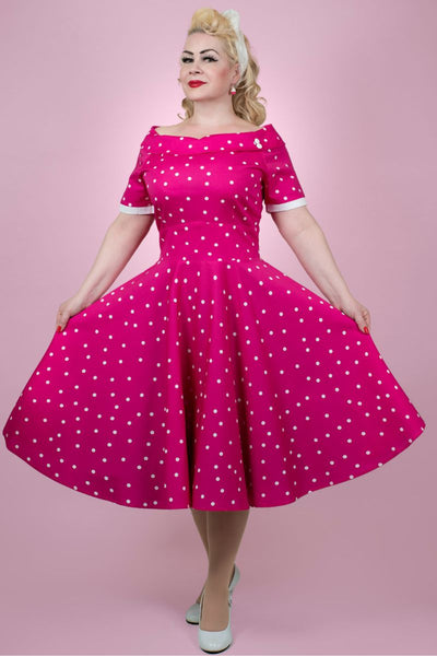 Darlene Full Circle Pink Polka Dot Swing Dress