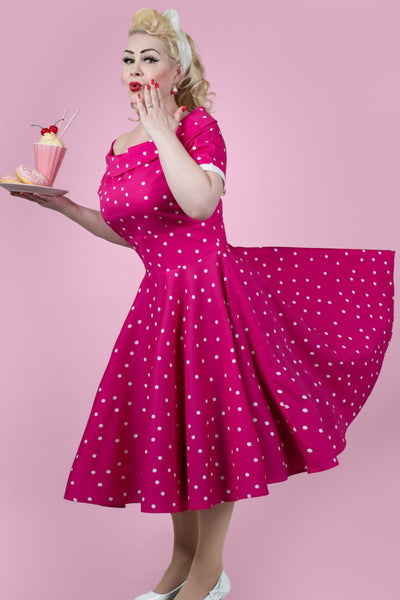 Darlene Full Circle Pink Polka Dot Swing Dress