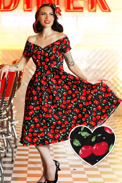 Lily Cherry Off Shoulder Swing Dress