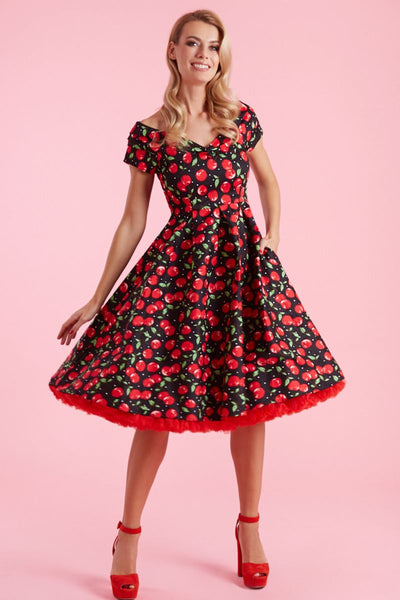 Lily Cherry Off Shoulder Swing Dress