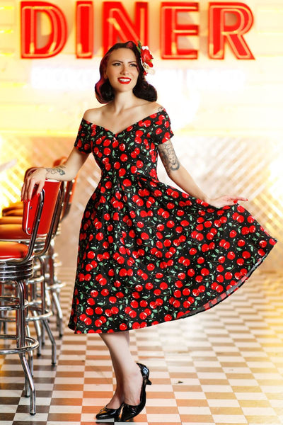 Lily Cherry Off Shoulder Swing Dress