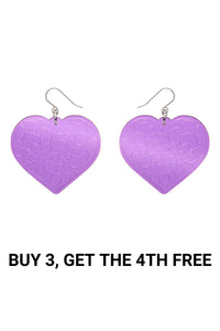 Love Heart Mirror Drop Earrings - Purple