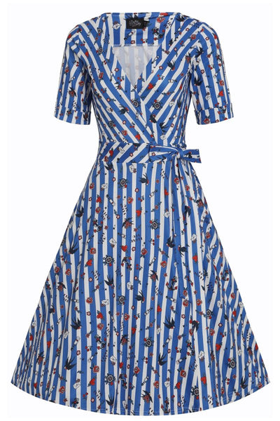 Matilda Knit Wrap Dress:  Old School Tattoo Blue Striped
