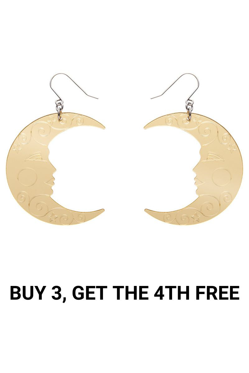 Moon Mirror Drop Earrings - Gold