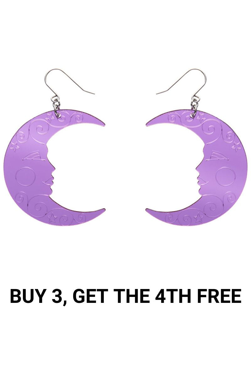 Moon Mirror Drop Earrings - Purple