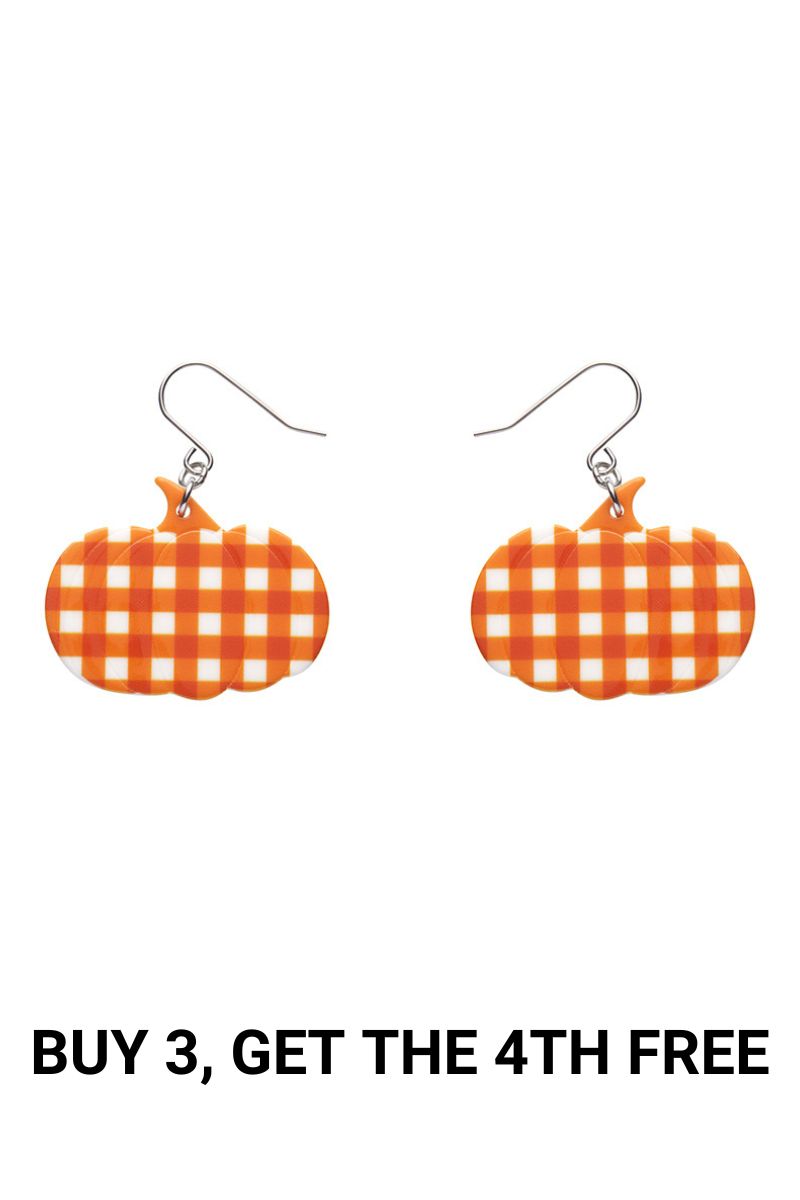 Pumpkin Gingham Drop Earrings - Orange