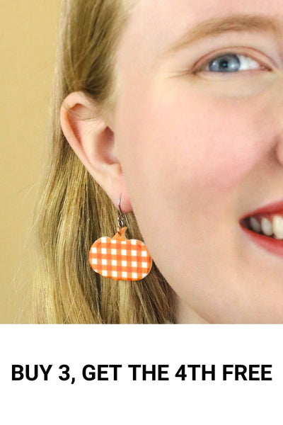 Pumpkin Gingham Drop Earrings - Orange