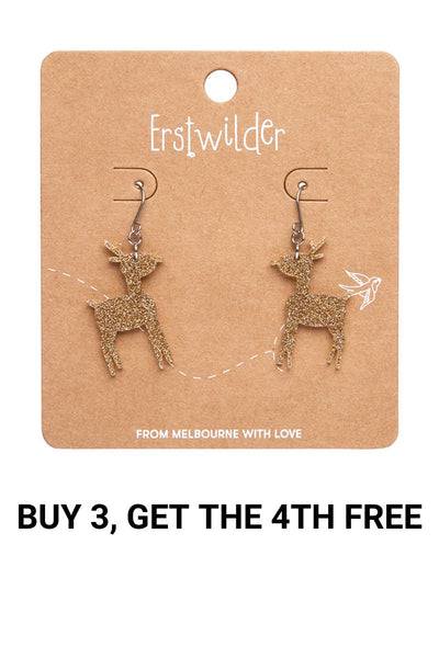 Reindeer Glitter Drop Earrings - Gold