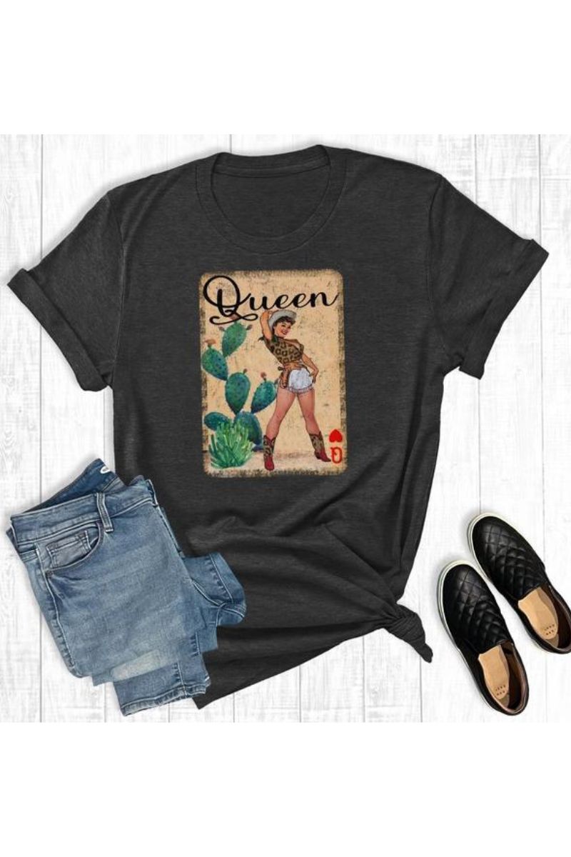 Western Cowgirl Queen of Hearts Graphic Tee
