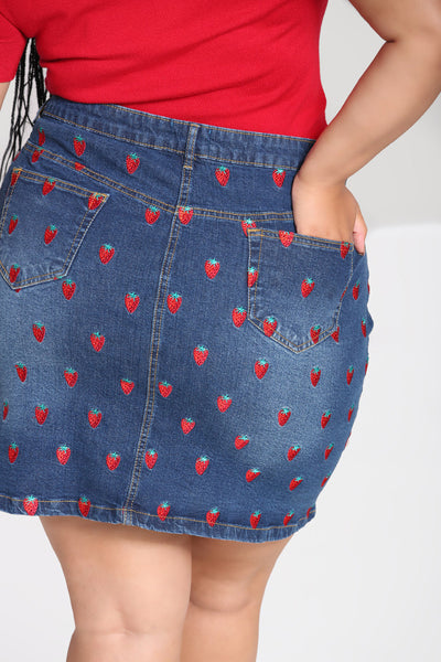Strawberry Denim Mini Skirt