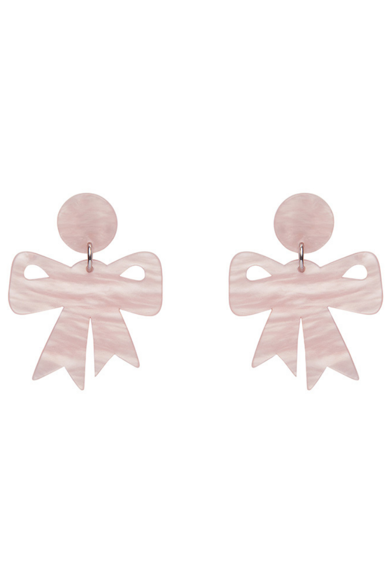 Bow Ripple Resin Drop Earrings - Pink