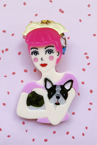 Fab Fifi and Frenchie Brooch (Pink hair)