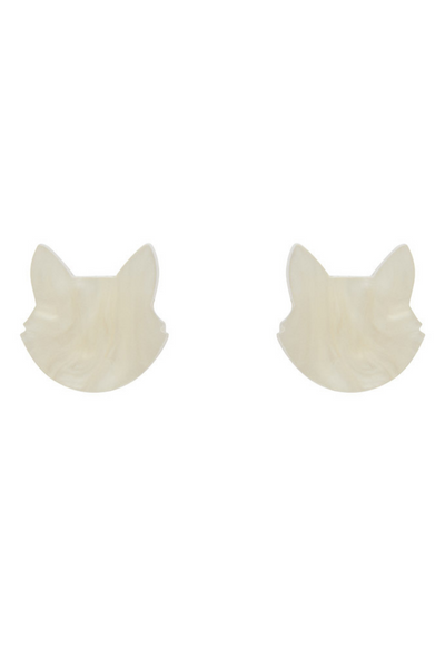 Cat Head Ripple Resin Stud Earrings - White