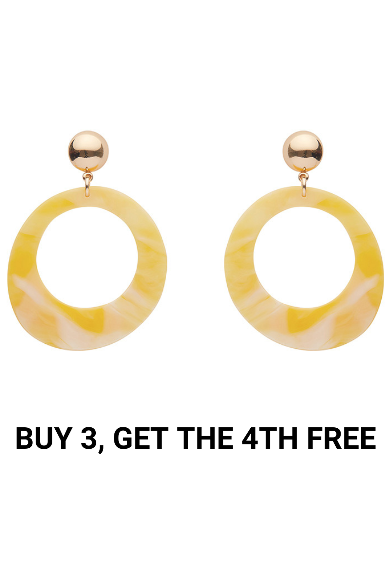 Statement Marble Resin Circle Drop Earrings - Yellow