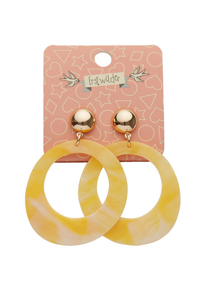 Statement Marble Resin Circle Drop Earrings - Yellow