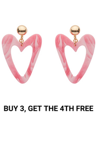 Statement Marble Resin Heart Drop Earrings - Pink