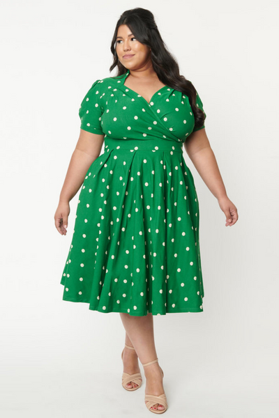 Green Polka Dot Lucille Swing Dress