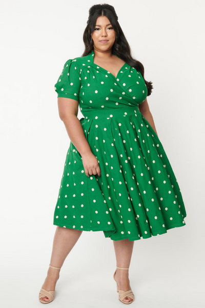 Green Polka Dot Lucille Swing Dress