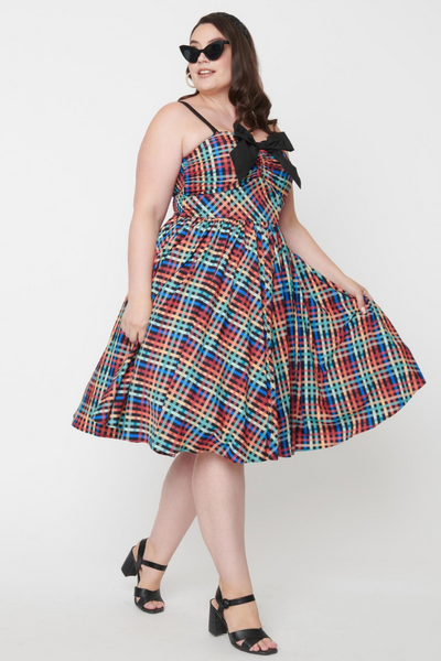 Rainbow Madras Plaid Golightly Swing Dress