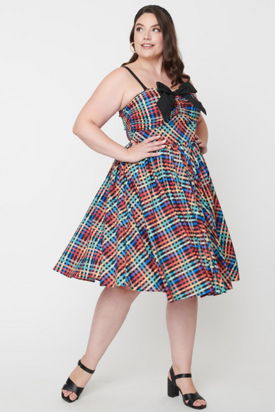 Rainbow Madras Plaid Golightly Swing Dress