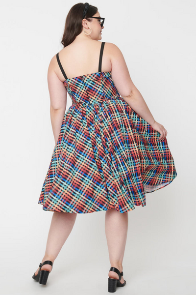 Rainbow Madras Plaid Golightly Swing Dress