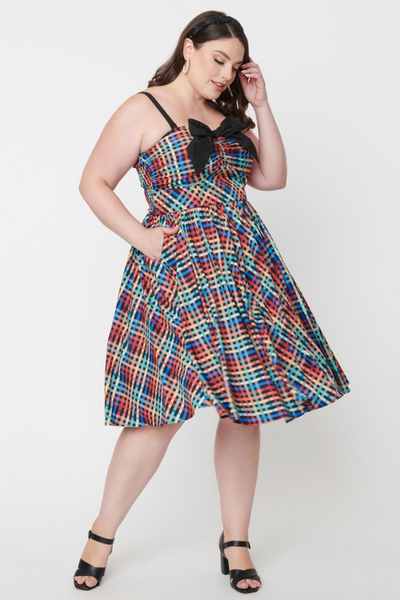 Rainbow Madras Plaid Golightly Swing Dress
