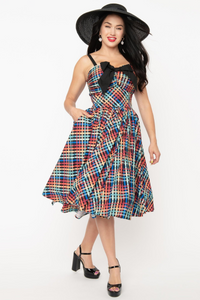 Rainbow Madras Plaid Golightly Swing Dress