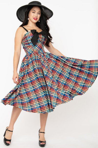 Rainbow Madras Plaid Golightly Swing Dress