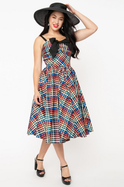 Rainbow Madras Plaid Golightly Swing Dress