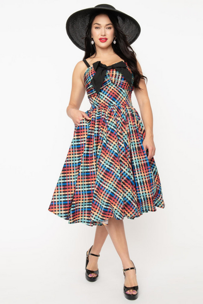 Rainbow Madras Plaid Golightly Swing Dress