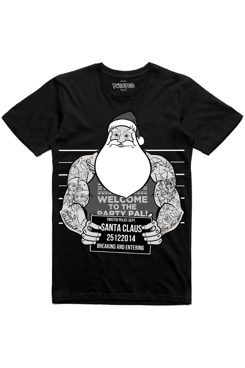 Twisted Santa Claus Mugshot T Shirt - Fluro Sugar